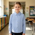 thumbnail image 2 of SGMVNU School Uniform for Girls Boys Long Sleeve Pleated Dress Shirt Lapel Collar Button Down Blouse Spring Fall, Size 3-4 Years, Light Blue, 2 of 6
