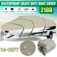thumbnail image 3 of 210D Trailerable Boat Cover for 14-16ft Boat Beam Width up to 90", Heavy Duty Waterproof Fishing Ski Bass V-Hull Tri-Hull Runabouts Boat Cover Anti UV All Weather Protection, Beige, 3 of 11