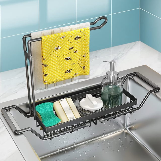 Almacenamiento para fregadero de cocina, organizador de fregadero, escurridor de fregadero de acero inoxidable, soporte para esponja, accesorio de cocina, jabón o paños de cocina Paños de cocina, alma