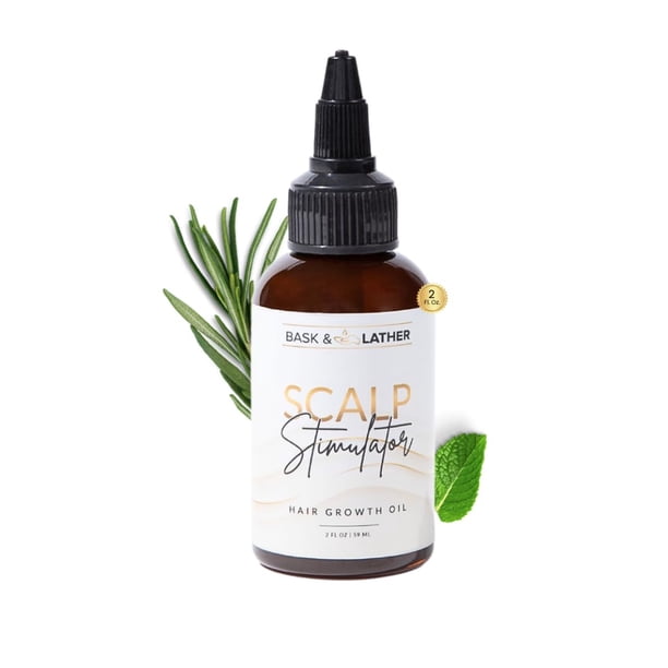 Bask & Lather Estimulador del cuero cabelludo Aceite para el crecimiento del cabello Relleno de medias Aceites prensados ??en frío, incluyendo aceite de menta y romero para el crecimiento del cabello