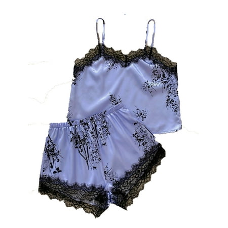 

Womens Pajama Sets Contrast Lace Spaghetti Strap Sleepwear Multicolor M