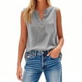 thumbnail image 4 of DORKASM Linen Shirts for Women V Neck Button Down Casual T-Shirts Sleeveless Loose Fit Trendy 2026 Tshirt Solid Color Beach Vocation Tank Tops Dark Gray XL, 4 of 6