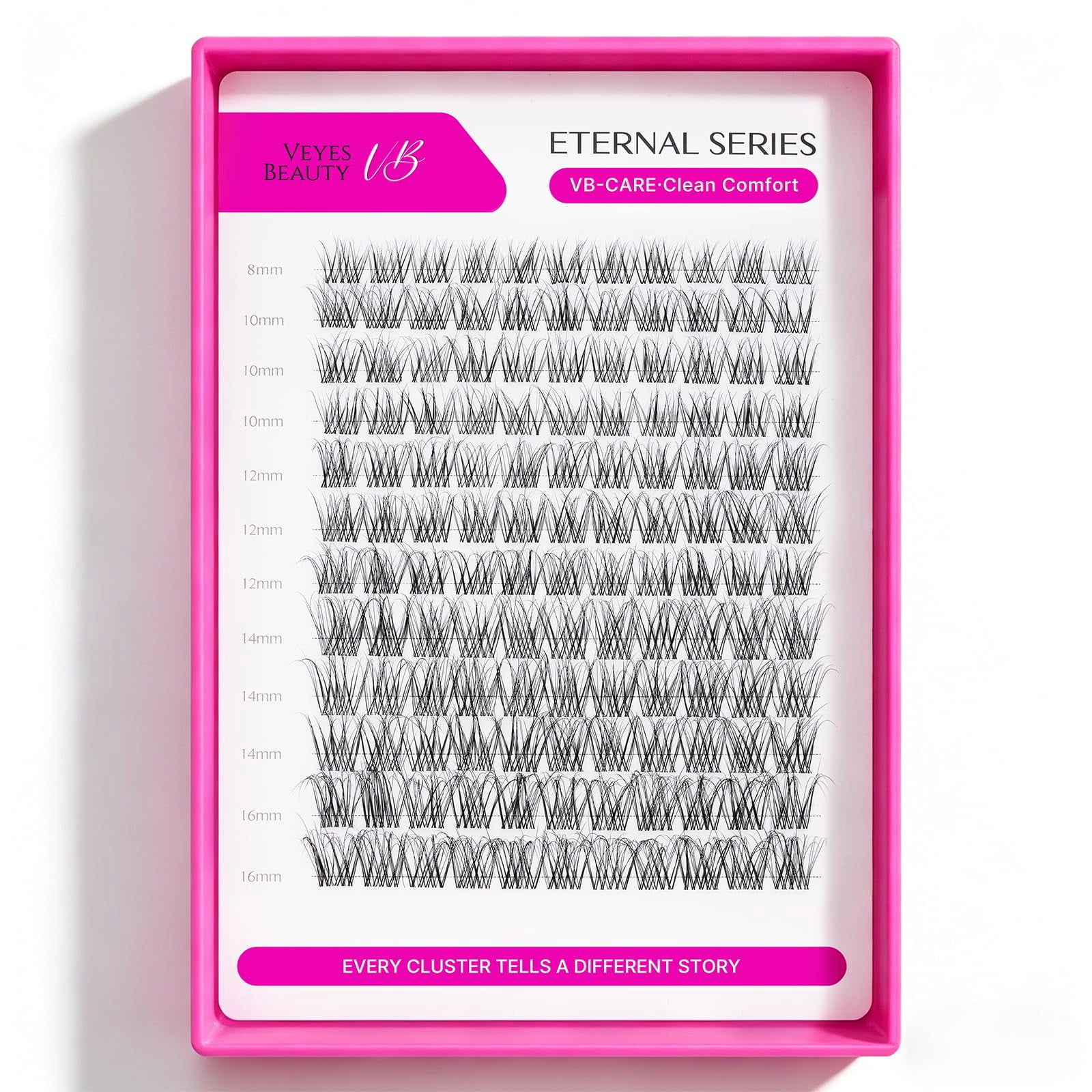 VEYESBEAUTY VB-Care N°10 Lash Clusters 132pcs – Ultra-Light Natural Individual Cluster Lashes with 0.05mm Invisible Band, Hygienic & Reusable Lash Tray