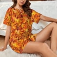 thumbnail image 4 of Rateoe Autumn Maple Leaf Pile for 2 Piece Short Sleeves Pajama Sets Casual Lounge Sleepwear Ladies Pjs Sets with Pocket-Large, 4 of 6