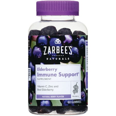 Zarbee's Naturals Elderberry Immune Support* Gummies with Vitamin C, Zinc and Real Elderberry, Natural Berry Flavor, 60 Gummies (1