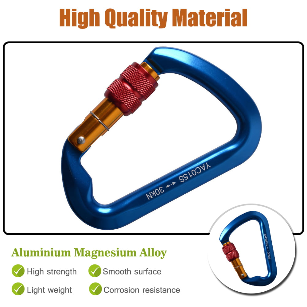 Heavy Duty 30KN Aluminum Locking Carabiner Clip D-Ring Snap Screw Hook Climbing 