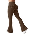 thumbnail image 2 of Flare Leggings for Women Butt Lift Yoga Pants with Pockets Gym Scrunch Workout Brown XL, 2 of 4