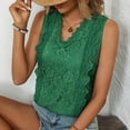 thumbnail image 4 of Jjayotai Lace Tank Tops for Women, Casual Crew Neck Sleeveless Blouse, Slim Fit Hollow Out Shirt, Womens Summer Outfits, Shirts for Women Green^ XXL, 4 of 5