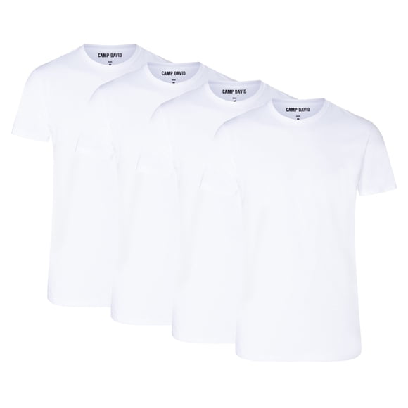 CAMP DAVID Camisetas para hombre, pack de 4 - Camiseta cuello redondo 4P, Algodón elástico Blanco M (Medium)