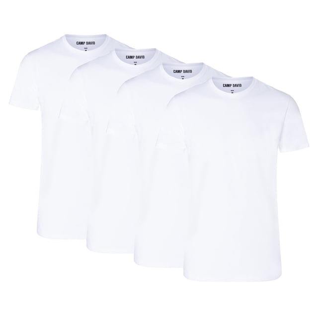 CAMP DAVID Camisetas para hombre, pack de 4 - Camiseta cuello redondo 4P, Algodón elástico Blanco M (Medium)