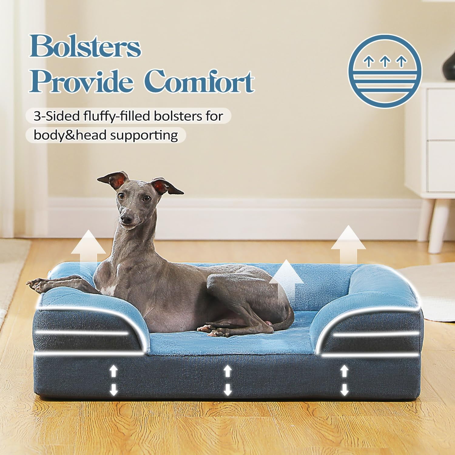 Orthopedic Dog Bed, Waterproof Medium Dog Bed for Dogs with Supportive Foam,2-Layer Waterproof Cover and Non-Slip Bottom for Small, Medium and Large Dog-Blue Medium
