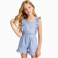 thumbnail image 2 of Girls Striped Romper Overall With Ruffle Trim Fashion Crewneck Playsuit For Summer With Pockets Jumpsuits Cute One-Pieces 2T 3T 4T 5T 6T 7T 8T 9T 10T Girls Outfits,Light Blue,9-10 Years, 2 of 5