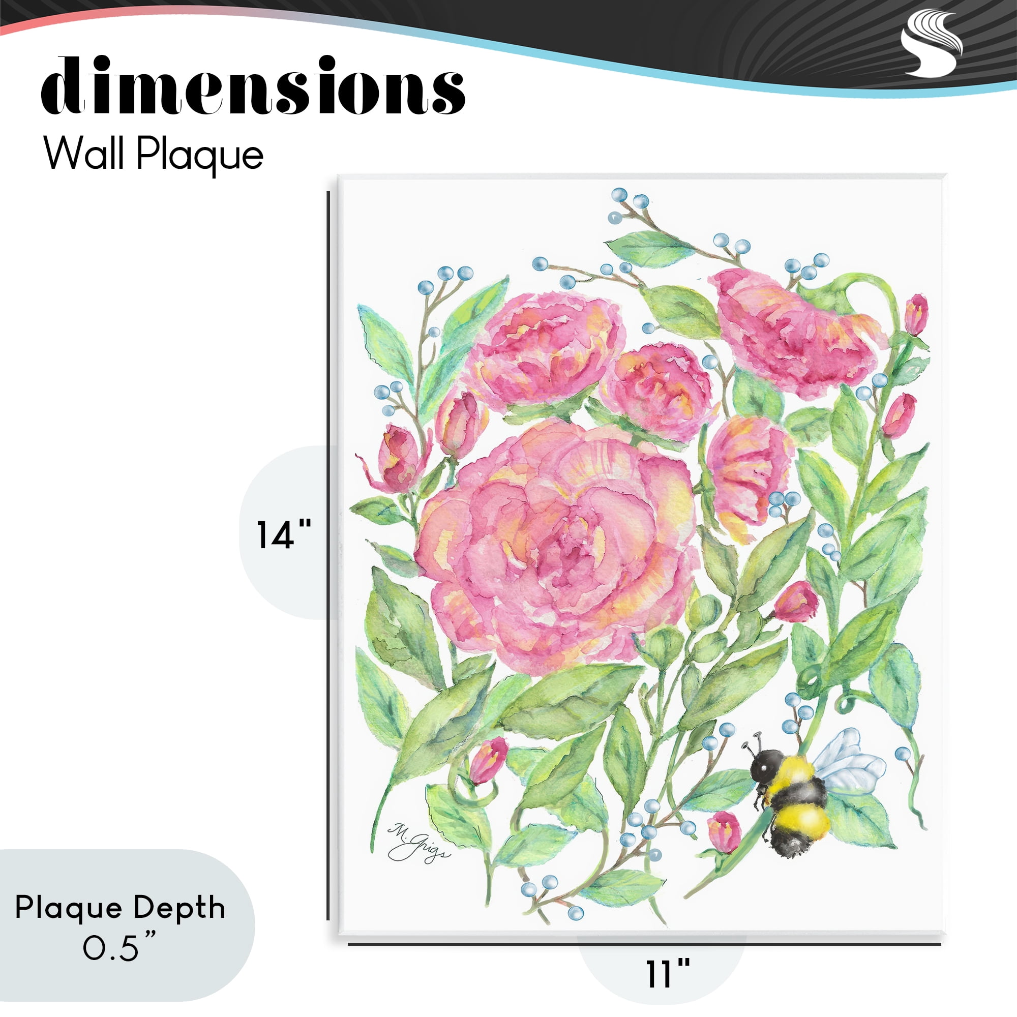 Stupell Industries Peony & Bumble Bee Wall Plaque Art, design by Maureen Grigs