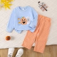 thumbnail image 2 of YDFCWXW Girls Boys Long Sleeve Sweatshirt Pants Set Crewneck Patterns Blouses Plaid Print Elastic Waist Trousers (Sky Blue, 18-24 Months), 2 of 5