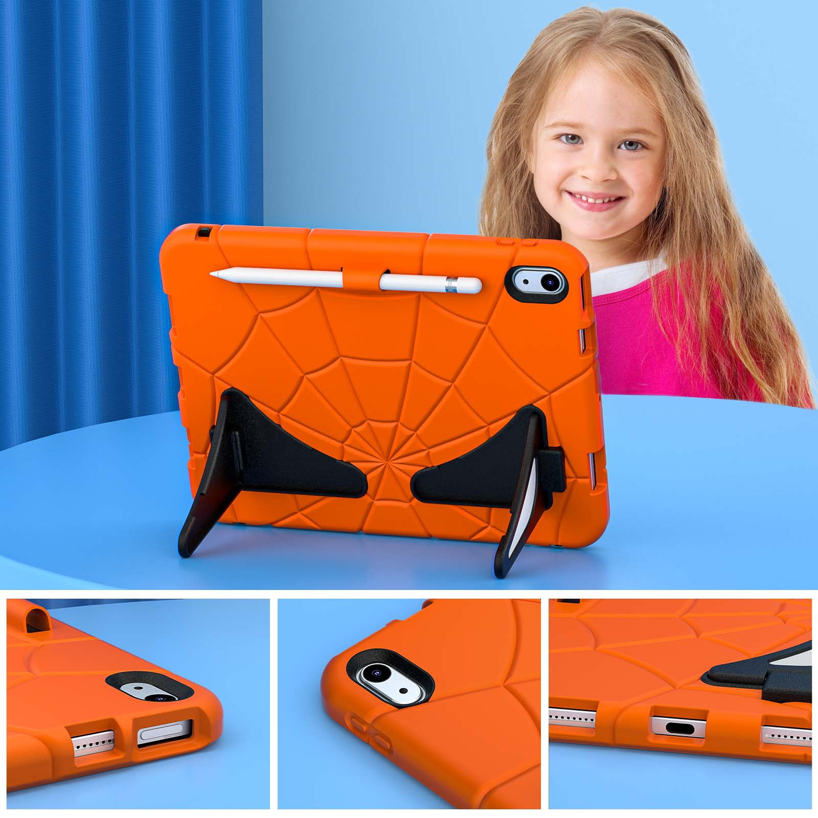 Dteck iPad 10th Generation Case iPad 10.9 Case 2022 New iPad 10th Gen Case for Kids 10.9 Inch Shockproof Protective Cover with Pencil Holder & Shoulder Strap & Kickstand for Kids ChildreOrange + Black