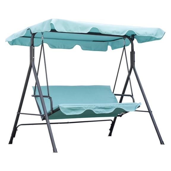 3-Seat Outdoor Patio Swing Chair, Steel Frame Canopy Swing, Green