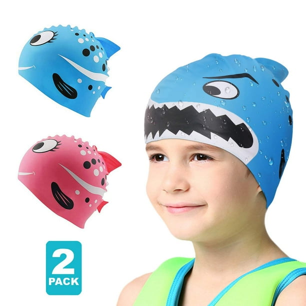 Swim Cap Kids 2 Pack Silicone Fun Swim Caps for Girls and Boys