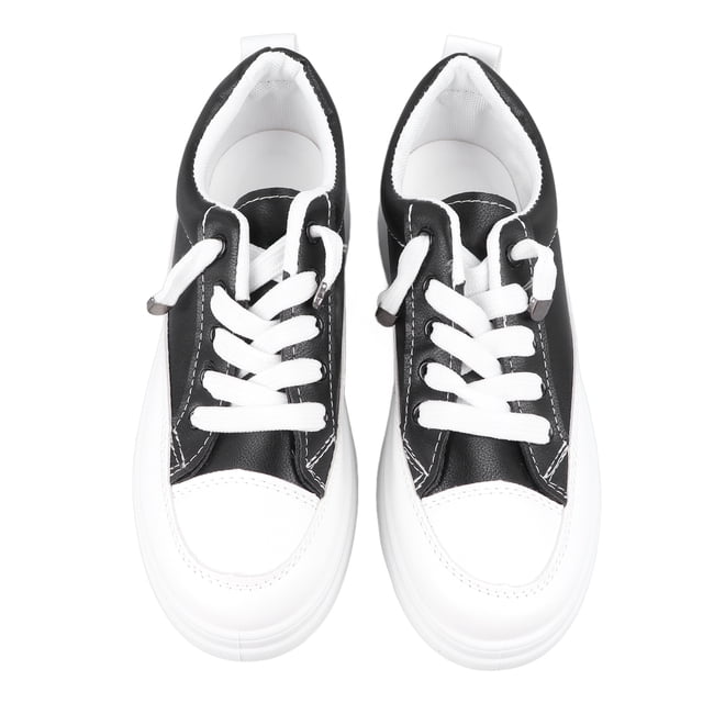 Women Low Top Sneaker Comfortable PU Leather Slip On Height Increasing Fashion Casual Shoes for Women Black 37 Size