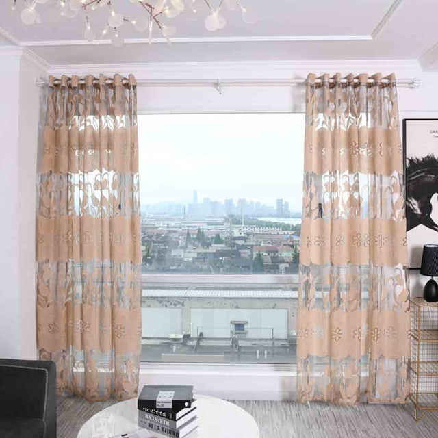 Dvkptbk Leaves Curtain Window Voile Drape Valance 2 Panel Fabric