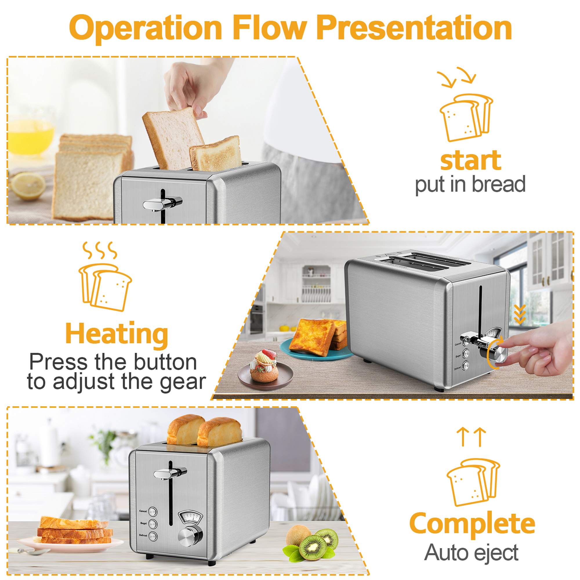 WHALL 2-Slice Stainless Steel Toaster with Wide Slot, Silver photo 8