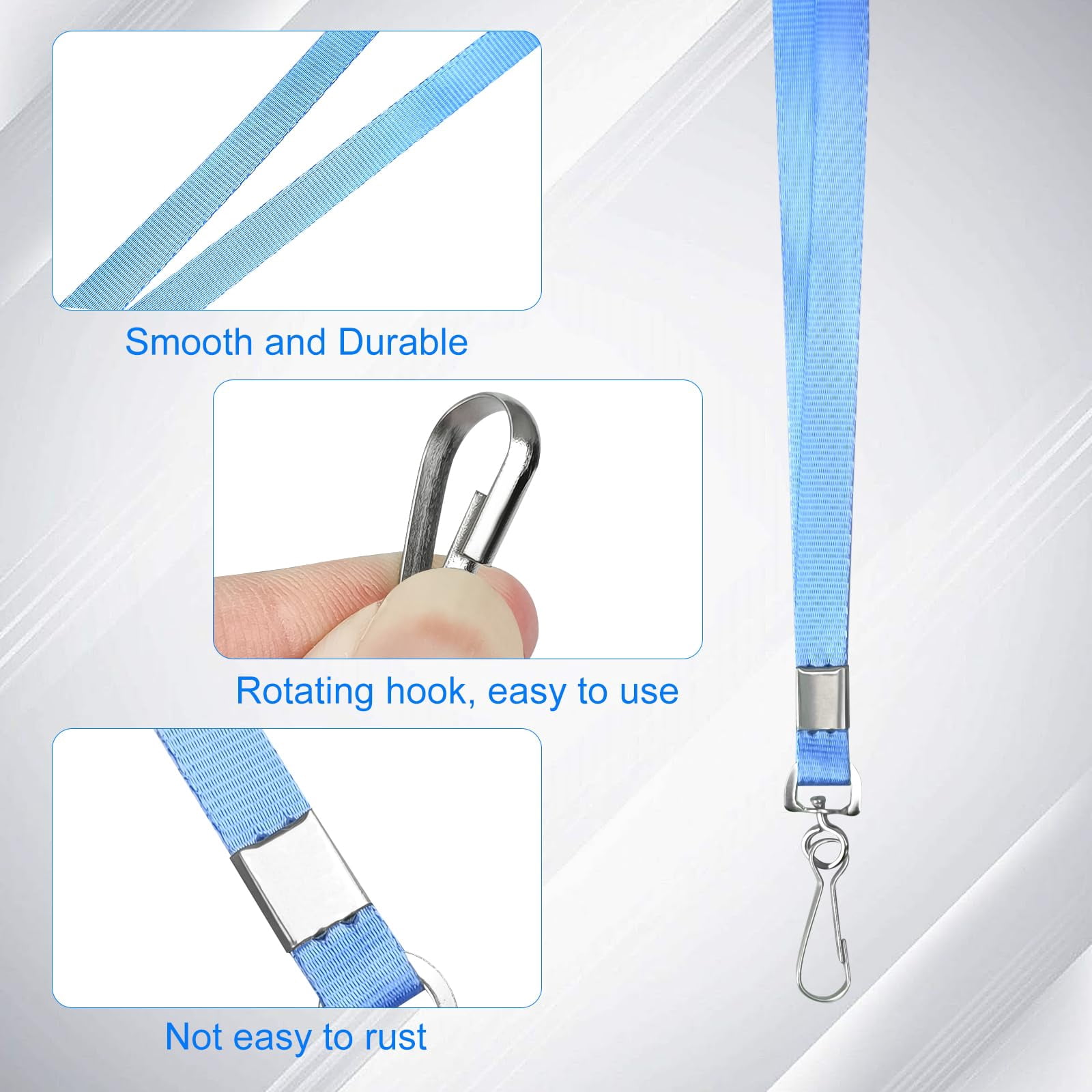 Light Blue Lanyards Bulk 50 Packs For Id Badges With Swivel Hook Clips Name Tag Lanyard Holder