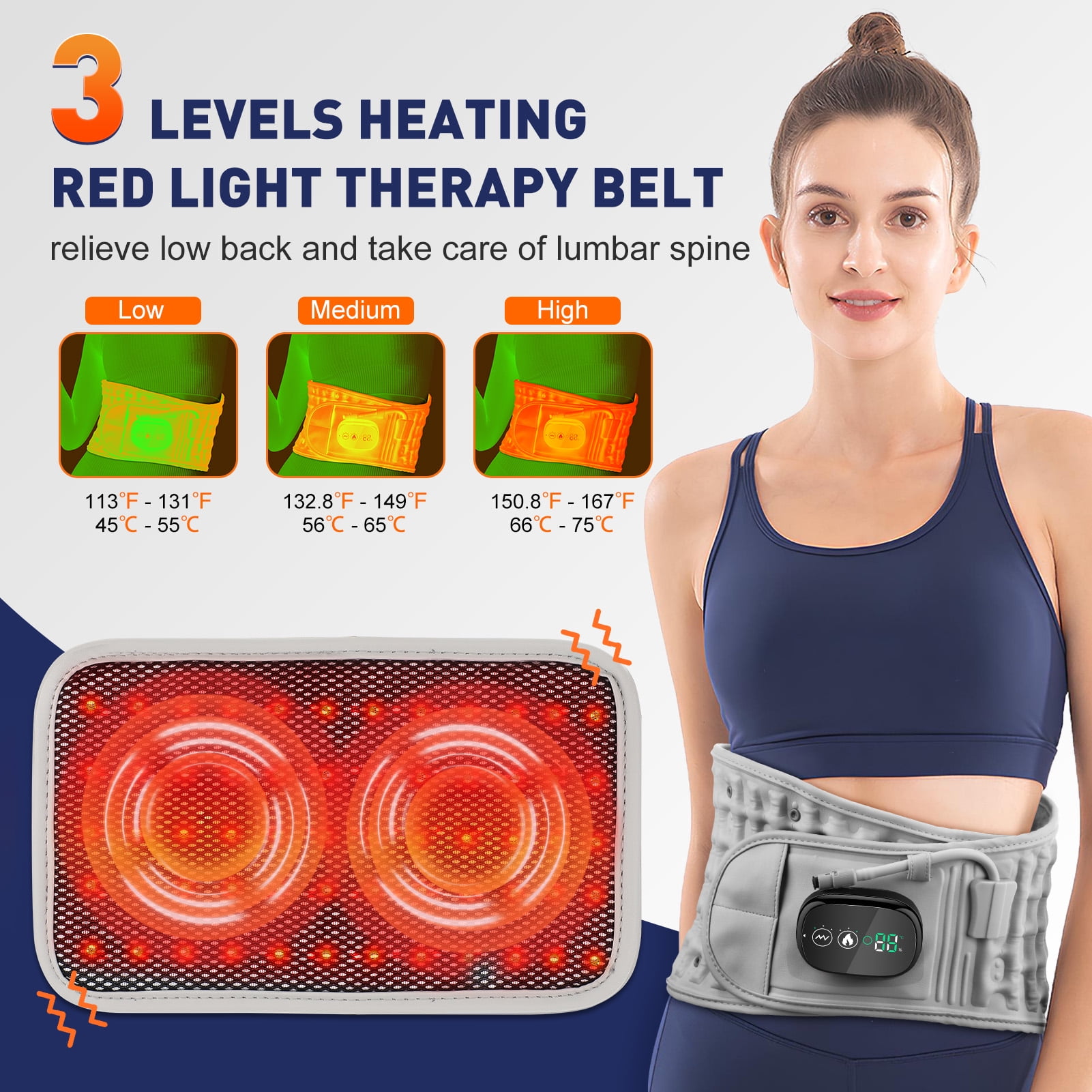 Cordless Heated Back Belt Brace for Relax, Heated Pad, Decompression Back Belt, Lumbar Support Belt with Heat & Vibration,Heated Waist Belt Massaager for Women & Men