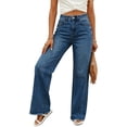 thumbnail image 5 of Karymi Women's Shorts High Waist Wide Leg Jeans, Casual Washed Straight Leg Denim Pants with Hem, Loose Fit Floor-Length Trousers with Pockets Jeans for Women, 5 of 8