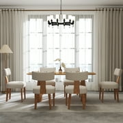 Guyou Dining Chairs Set of 4, Mid-Century Modern Linen Upholstered Kitchen Chairs with Curved Backrest, Wooden Side Chairs for Dining Kitchen Living Room Bedroom, Beige
