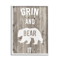 Stupell Industries Grin and Bear It Phrase Rustic Animal Pun Graphic Art White Framed Art Print Wall Art, 16x20, by Studio W