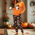 thumbnail image 4 of Womens Pajamas Fall Pajama Sets with Pumpkin Bat Ghost Print Long Sleeve Top and Loose Fit Pants Cozy Casual Sleepwear Women's Sleepwear Orange L, 4 of 4