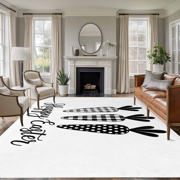 5'x7' Area Rugs for Living Room Bedroom, Happy Easter Washable Rug Carpet Runner Indoor Outdoor, Spring Carrots Country Black and White Plaid Non Slip Floor Mats Area Rug for Kitchen, Nursery