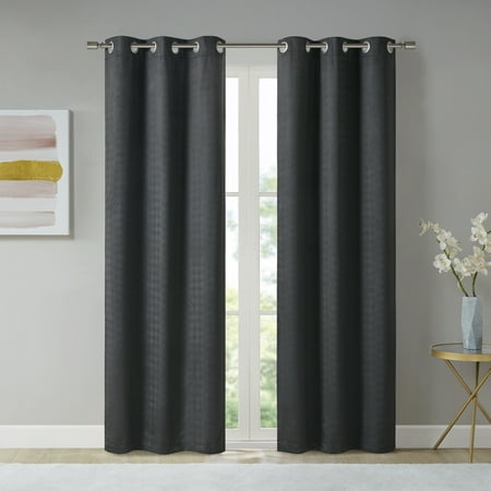Beautyrest Lawson Grommet Top Blackout Window Curtain Pair Black, Set of 2, 37x84 Inch