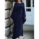 thumbnail image 4 of Vestido Islámico Elegante de Color Liso con Mangas Murciélago para Mujer. Azul Marino L, 4 of 7
