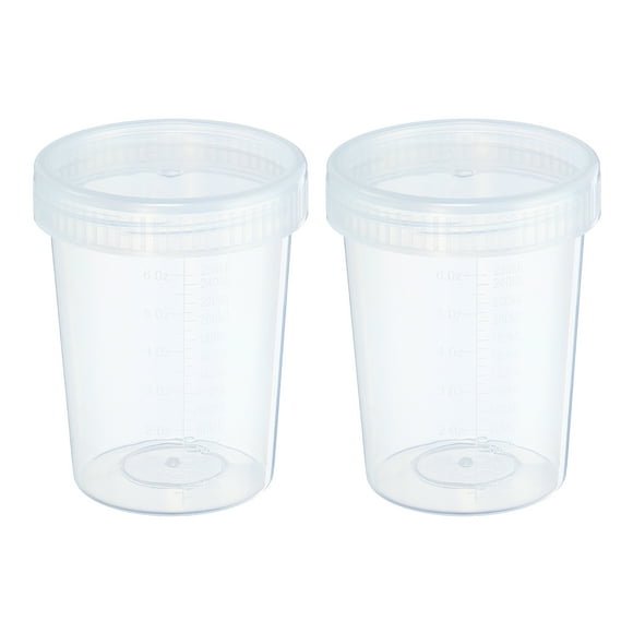 Uxcell 250mL Tazas de Muestra de Plástico Contenedores a Prueba de Fugas Tapa de Rosca para Laboratorio Hogar Transparente 2 Paquete