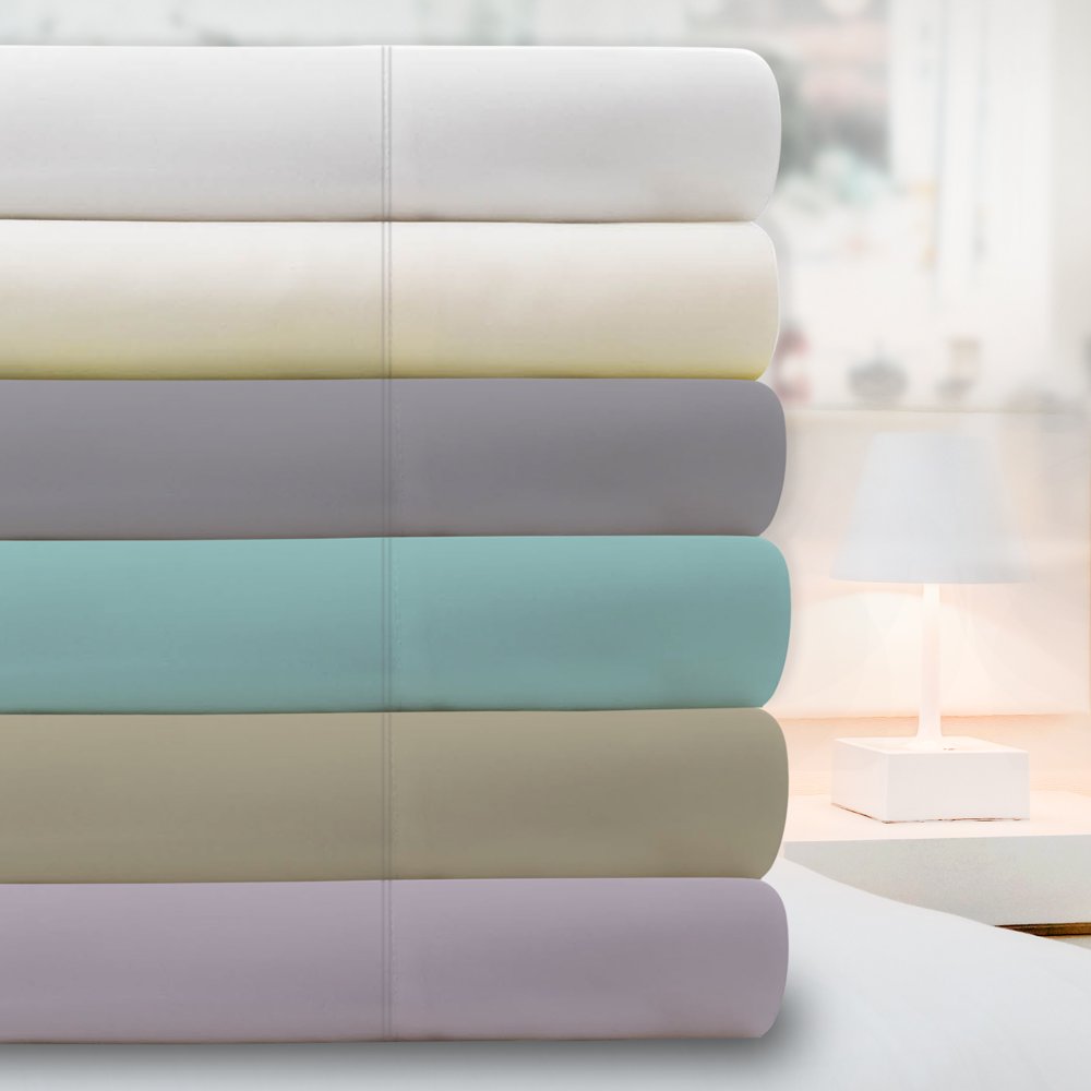 Color Sense 1200 Thread Count Luxury Cotton Blend Wrinkle Resistant Sheet Set Queen White