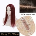 thumbnail image 6 of MY-LADY Clip In Remy Topper Hairpiece Human Hair Clip On Toupee Wispy Bangs For Women Middle Part With Hair Loss Thinning Hair #99J Wine red, 6 of 8