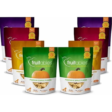 Fruitables (2) Pumpkin & Apple and (2) Pumpkin & Banana and (2) Pumpkin & Blueberry and (2) Pumpkin & Cranberry 7 oz Dog Treats Variety Pack