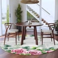 thumbnail image 3 of Spring Pink Roses Round Area Rug 5Ft Washable Circle Rugs for Living Room Bedroom, Pastoral Eucalyptus Leaves Gray Wooden Non-Slip Carpet Floor Mats Indoor Outdoor Carpet Runner Aesthetic Home Decor, 3 of 8