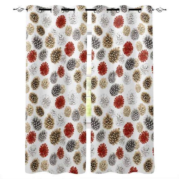 Hokiten Red Brown Grey Christmas Blackout Curtains | Light Blocking Print Window Curtains, Xmas Pine Cones Botanical Thermal Insulated Window Drapes for Living Room Kitchen (2 Panels, 104"W x 72"L)