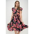 thumbnail image 4 of Women's Short Puff Sleeve Midi Floral Cocktail Flare Tea Party, Formal and Casual Dresses(Black Red 1x-2x Plus Size), 4 of 5
