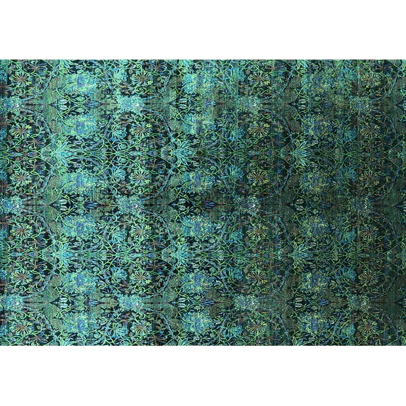 Ahgly Company Machine Washable Indoor Rectangle Oriental Turquoise Blue Industrial Area Rugs, 2' x 4'