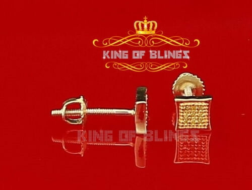 King of Bling's 0.05ct Diamond 925 Sterling Silver Yellow Stud Women's/ Men's Square Earrings