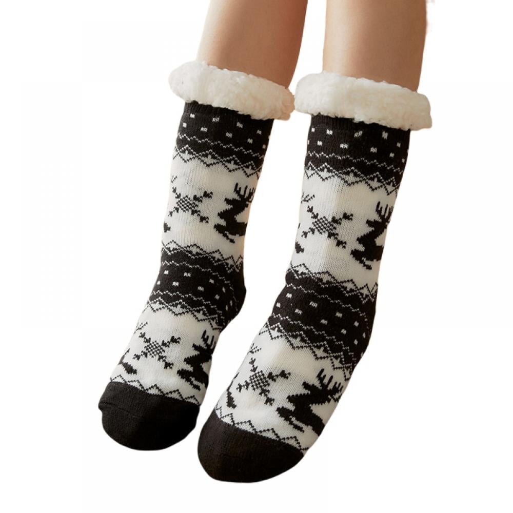 3 Womens Thermal Cozy Fuzzy Animal Sherpa Fleece-lined Non-Skid Slipper Socks