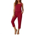 thumbnail image 2 of Capri Sets for Women 2 Piece Square Neck Tank Tops Capri Pants Sets Summer Travel Casual Loose Fitting Outfits, 2 of 5