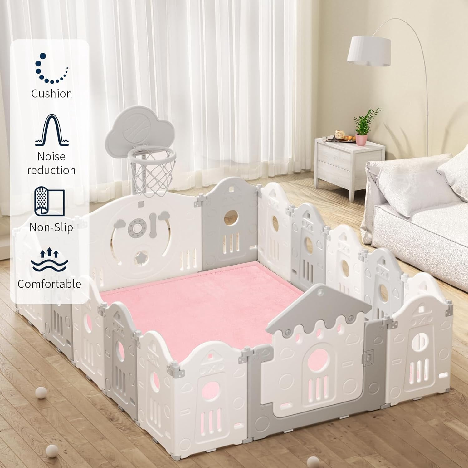 Baby Play Mat for Floor 1.3" Thick Memory Foam Play Mat 39"×59" Tummy Time Crawling with Non-Slip Bottom for Living Room,Nursery,Soft Velvet Playpen Mats for Kids,Infants（Pink）