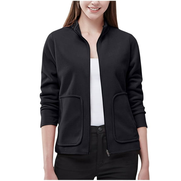 Women's Full Zip Soft Fleece Jacket Outdoor Casual Coat with Pockets Long-Sleeve Fall Winter Warm Outerwear Oversized Hoodie for Women Fall S-184 Black 4XL