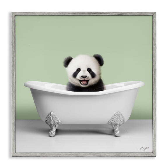 Stupell Industries Contemporary Happy Panda in Bathtub Gray Framed Giclee Art, 12 x 12, by Roozbeh