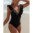 thumbnail image 3 of Charmo Ruffle One Piece Swimsuit Women V Neck Ruched Tummy Control Bathing Suits, 3 of 6