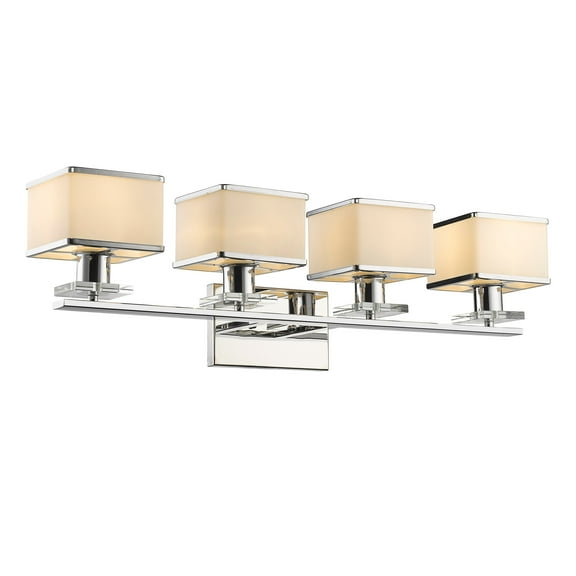 RADIANCE Goods Contemporary 4 Light Chrome Finish White Opal Glass Bath Vanity Wall Fixture 32" Wide
