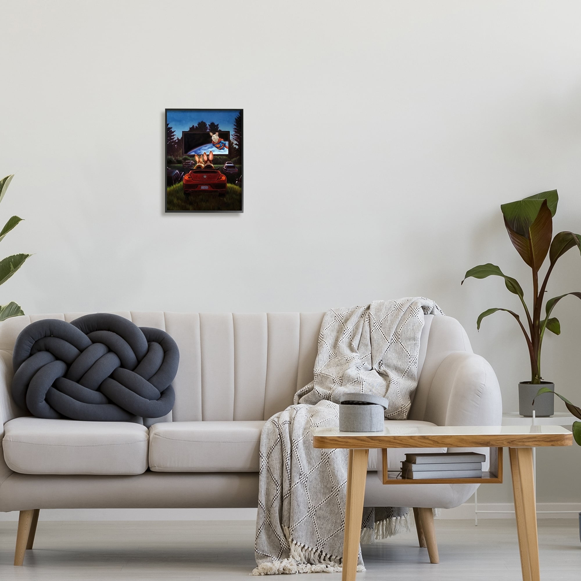 Stupell Industries Romantic Bunny Couple Drive-In Movie Date Animals Painting Black Framed Art Print Wall Art, Design by Lucia Heffernan